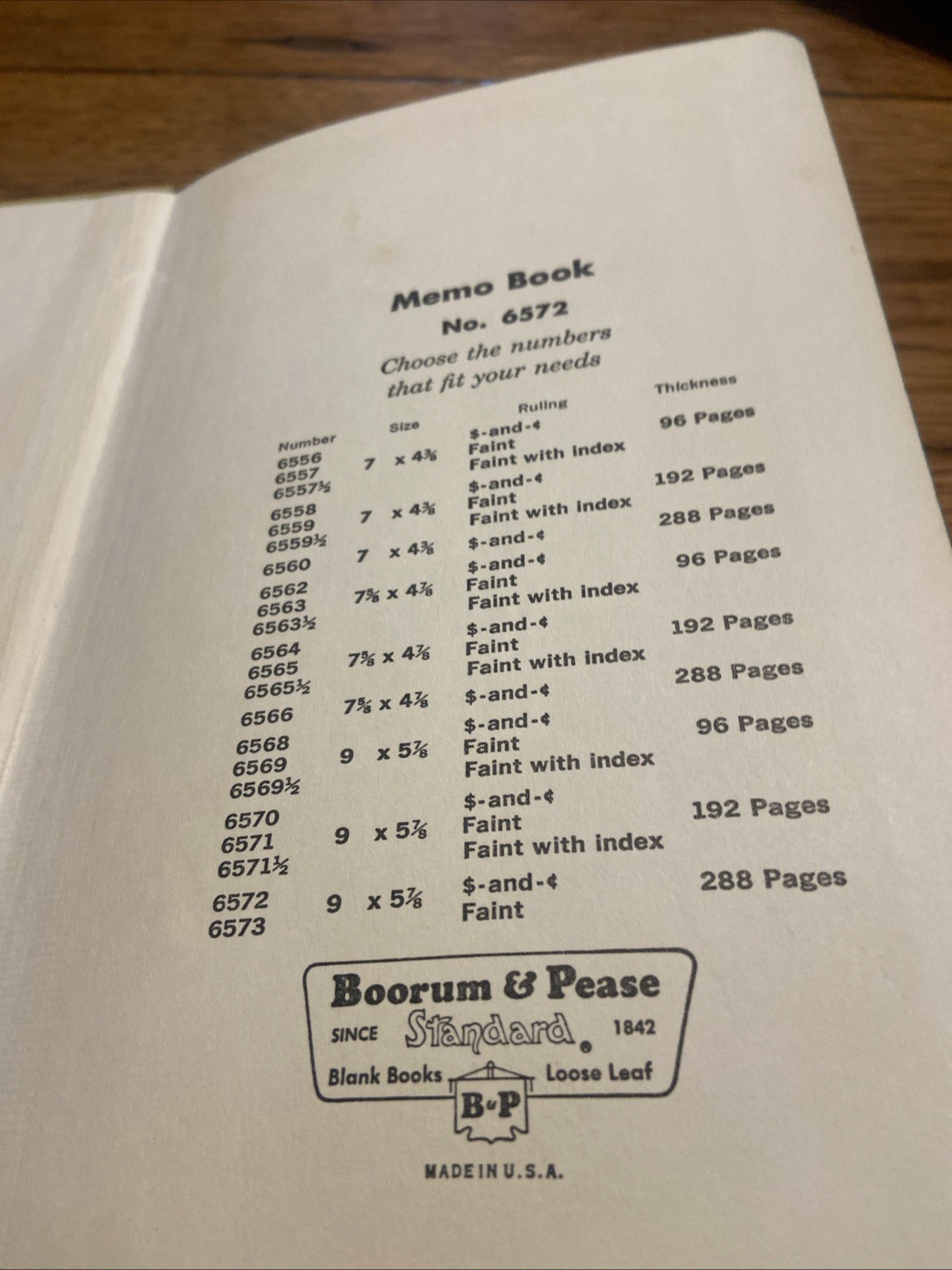Boorum & Pease Memo Record Book # 6572 It Measures 9 X 5 7/8”