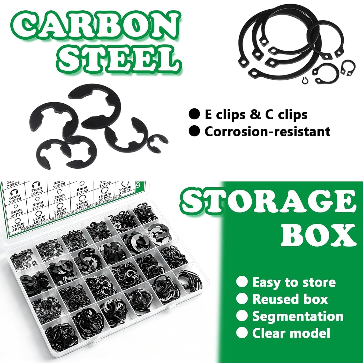 330Pcs Snap Rings Assortment Kit External Retaining C Clips E-Clip Circlip Set