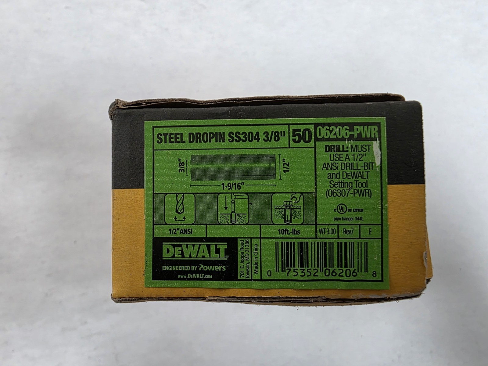 DEWALT 3/8″ DROP IN EXPANSION ANCHOR 304 STAINLESS 50PK 06206-PWR