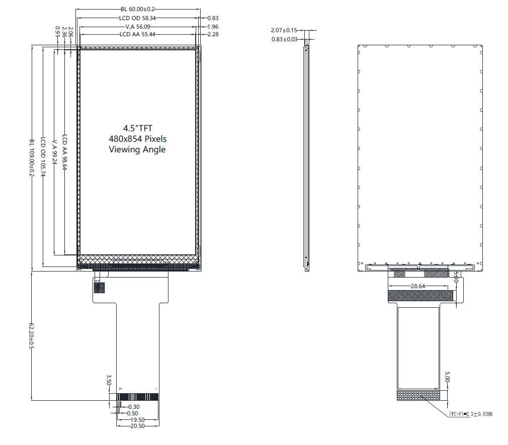 Bar Type 4.5 inch 480×854 IPS TFT LCD Display SPI+RGB Interface