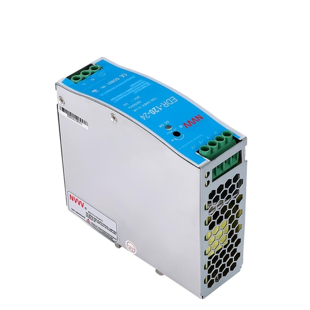 NVVV EDR-120-24 120W 24VDC 5Amp Industrial DIN Rail Power 24V 120W, Silver