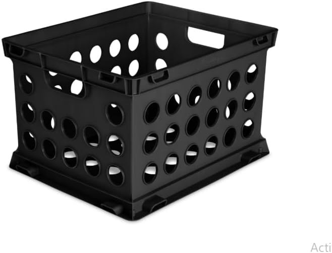 Stackable File Crate with Handles, for Letter & Legal Files, Black