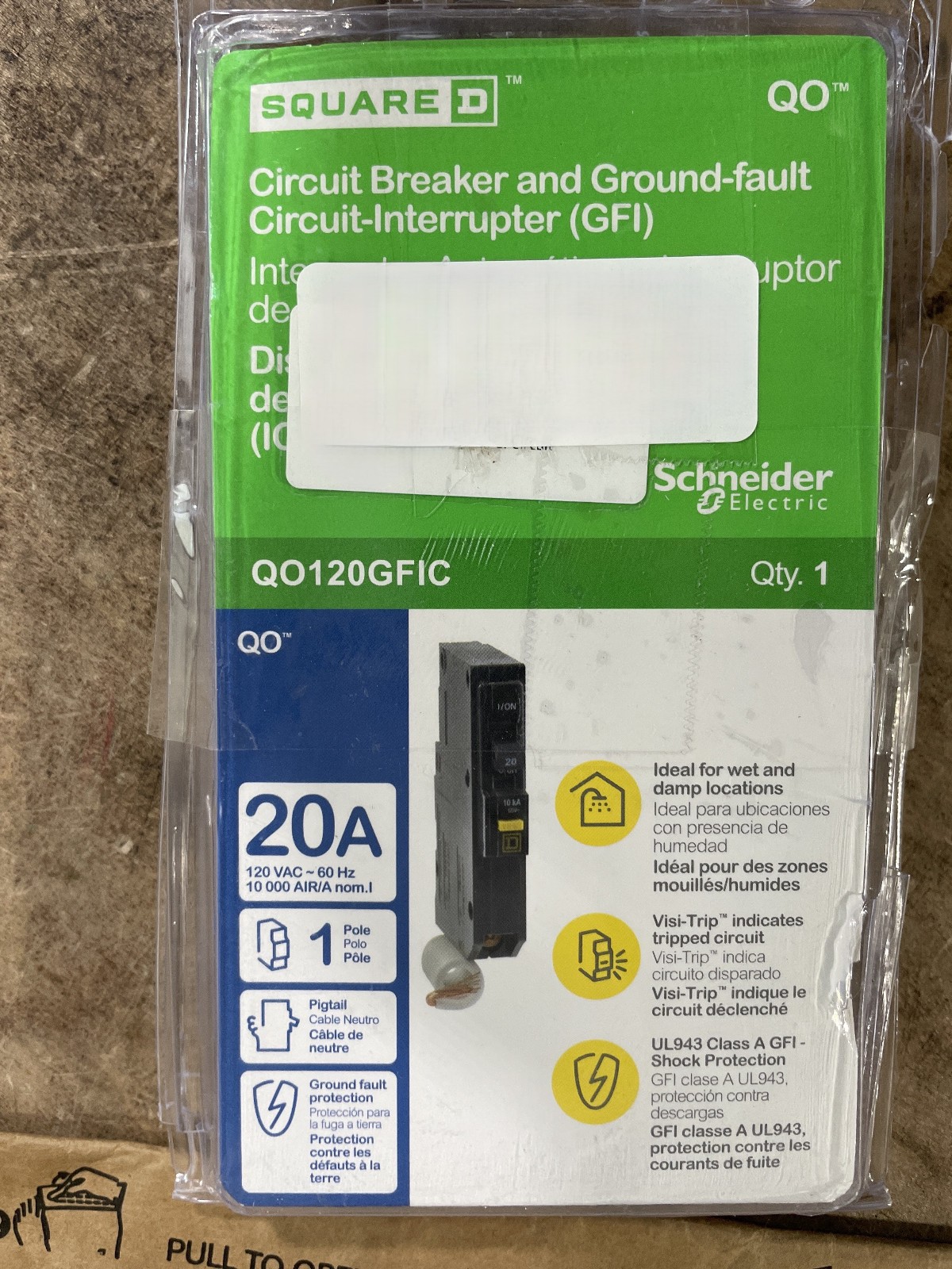 Square D – QO120GFIC QO 20A Single-Pole GFCI Circuit Breaker