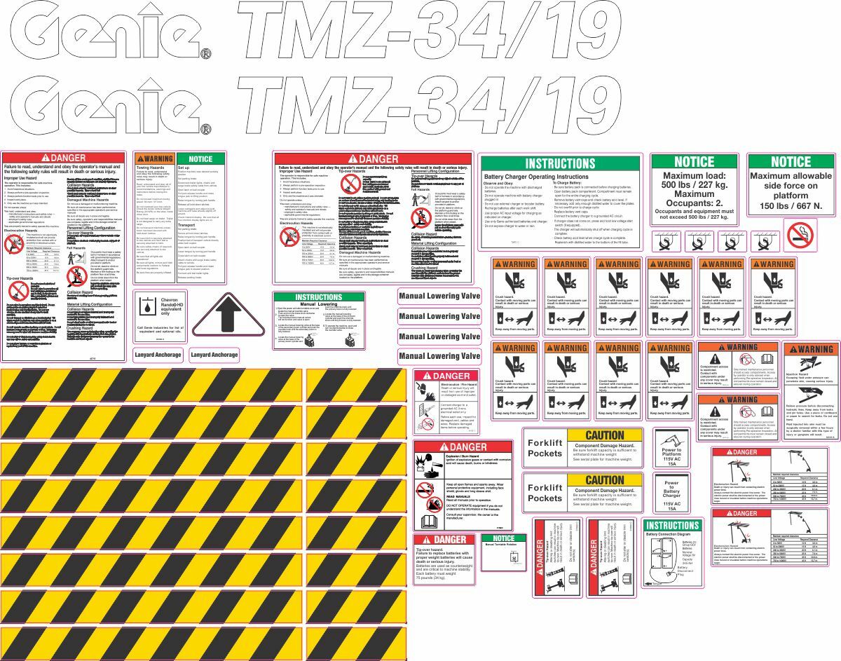 Genie TMZ-34/19 Towable Boom Lift Decal Kit- High Quality Aftermarket