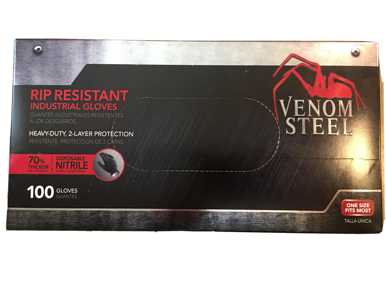 VENOM STEEL NITRILE BLACK RUBBER GLOVES / ONE SIZE FITS MOST HANDS100 COUNT BOX