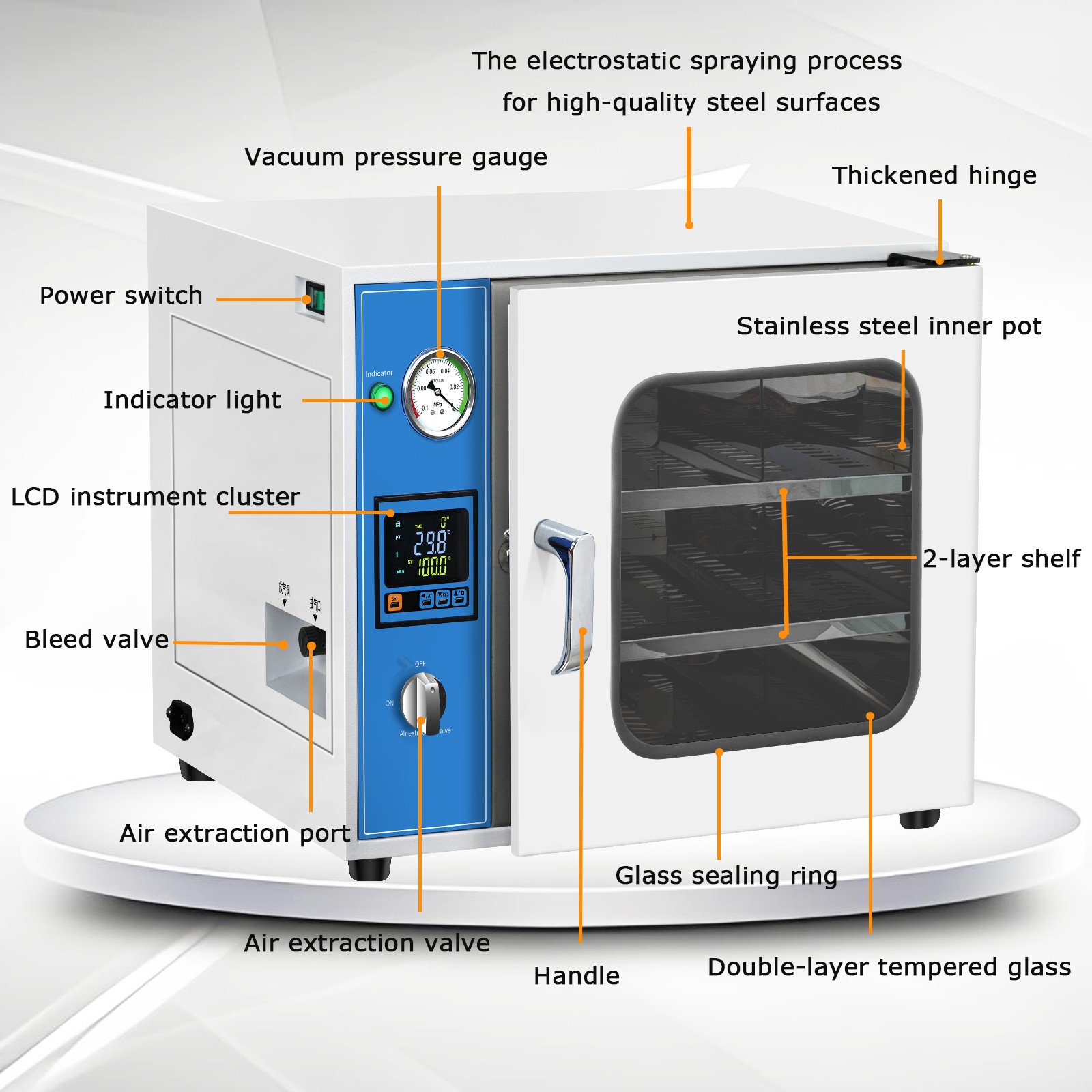 2-layer 1.9Cu ft Vacuum Drying Oven Intelligent Temperature Control for Lab 110V