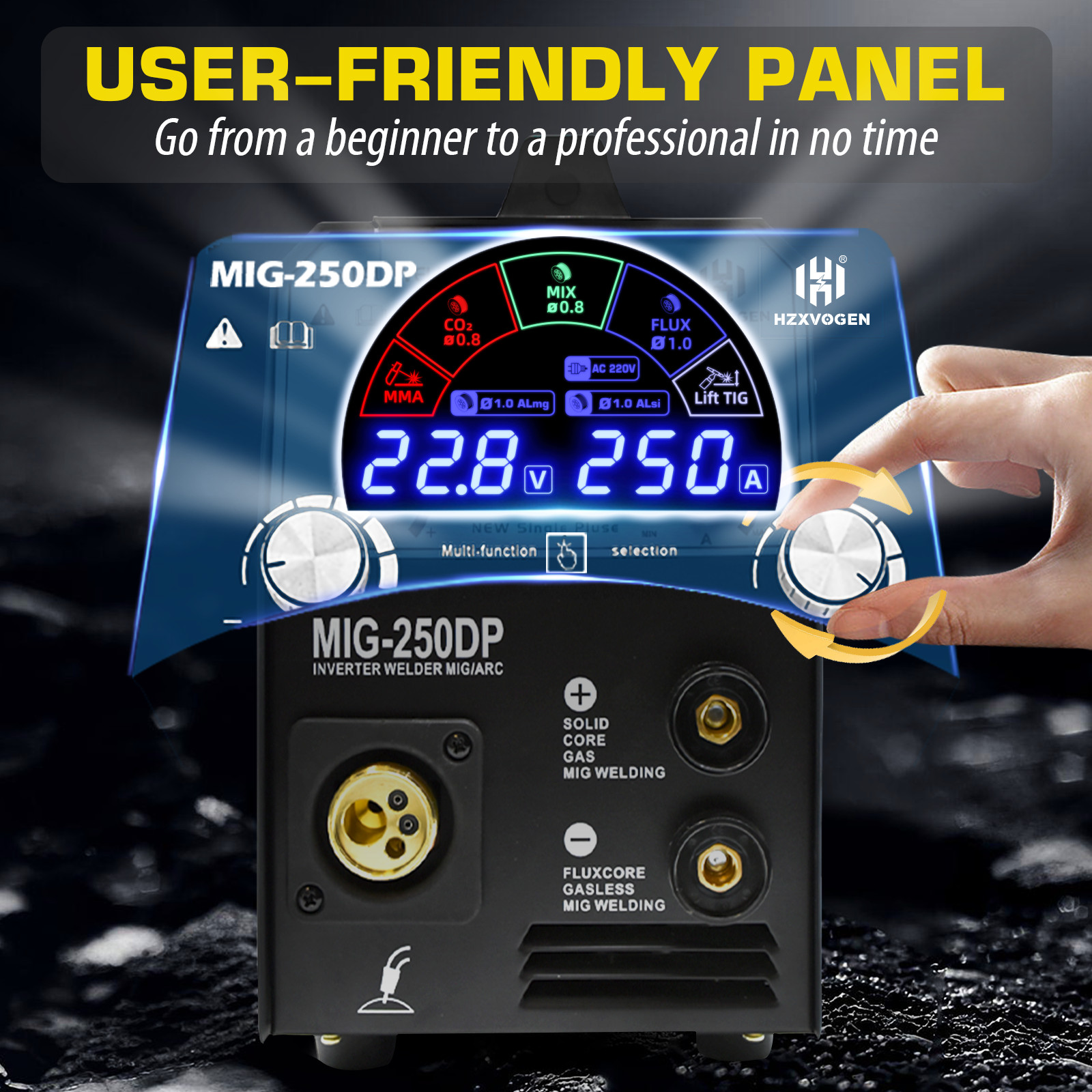 250Amp 5in1 Alu MIG Welding Machine Gasless Gas Pulse MIG Lift TIG Stick Welder