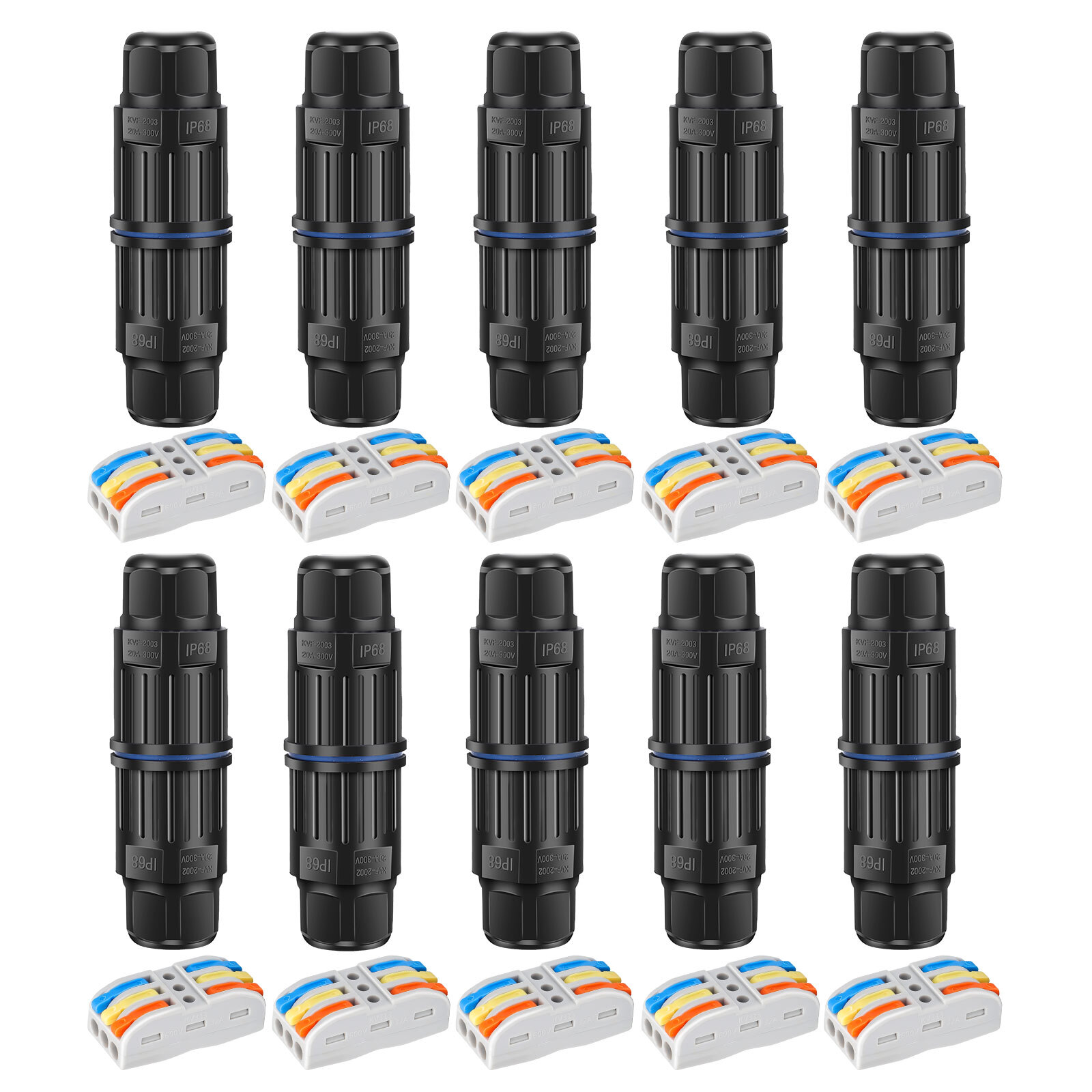 10PCS IP68 Junction Box Outdoor Waterproof 3 Pin Electrical Cable Connectors Kit