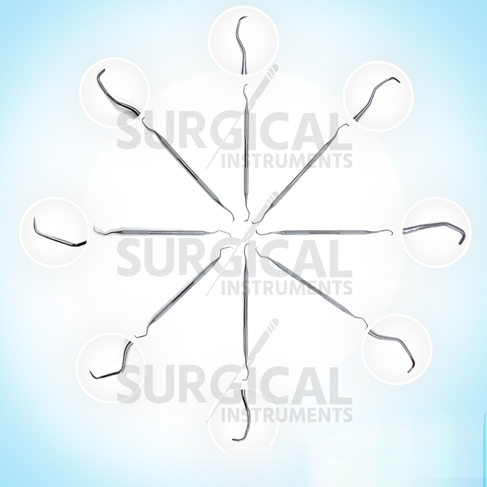 8 Pieces Gracey Curette Set Medical Dental Surgical Instruments German Grade