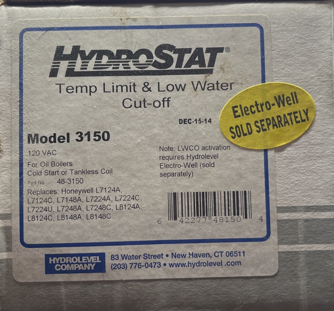 NEW HYDROLEVEL HYDROSTAT 3150 TEMP LIMIT LOW WATER CUT-OFF FOR OIL BOILERS