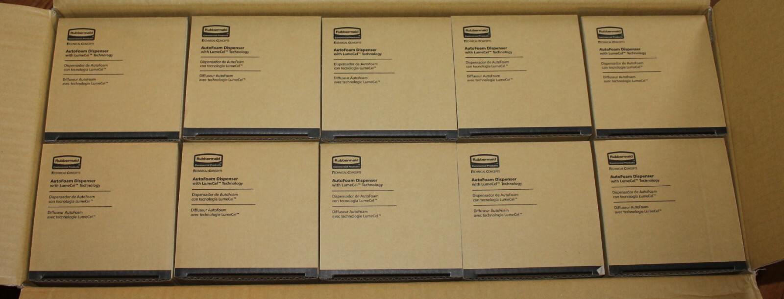 CASE of 10 Rubbermaid 1980826 Lumecel Black Chrome Hands Free Soap Dispenser
