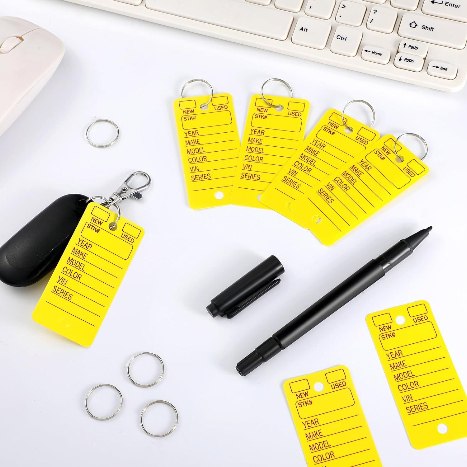 200 Pcs Poly Car Key Tags with 200 Pcs Rings and 2 Markers