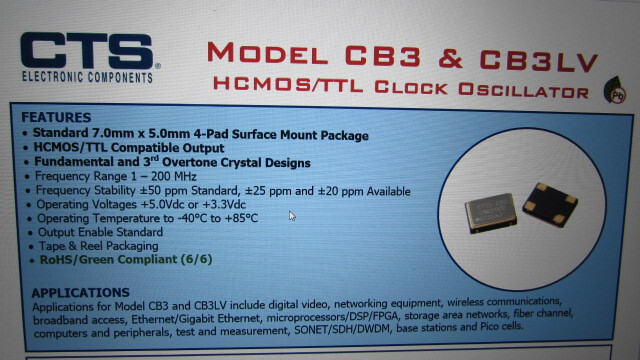 CB3LV-3L-18M43200 / 960-0009-0020DT CTS Corp XTAL OSC XO 18.4320MHZ HCMOS TTL 10