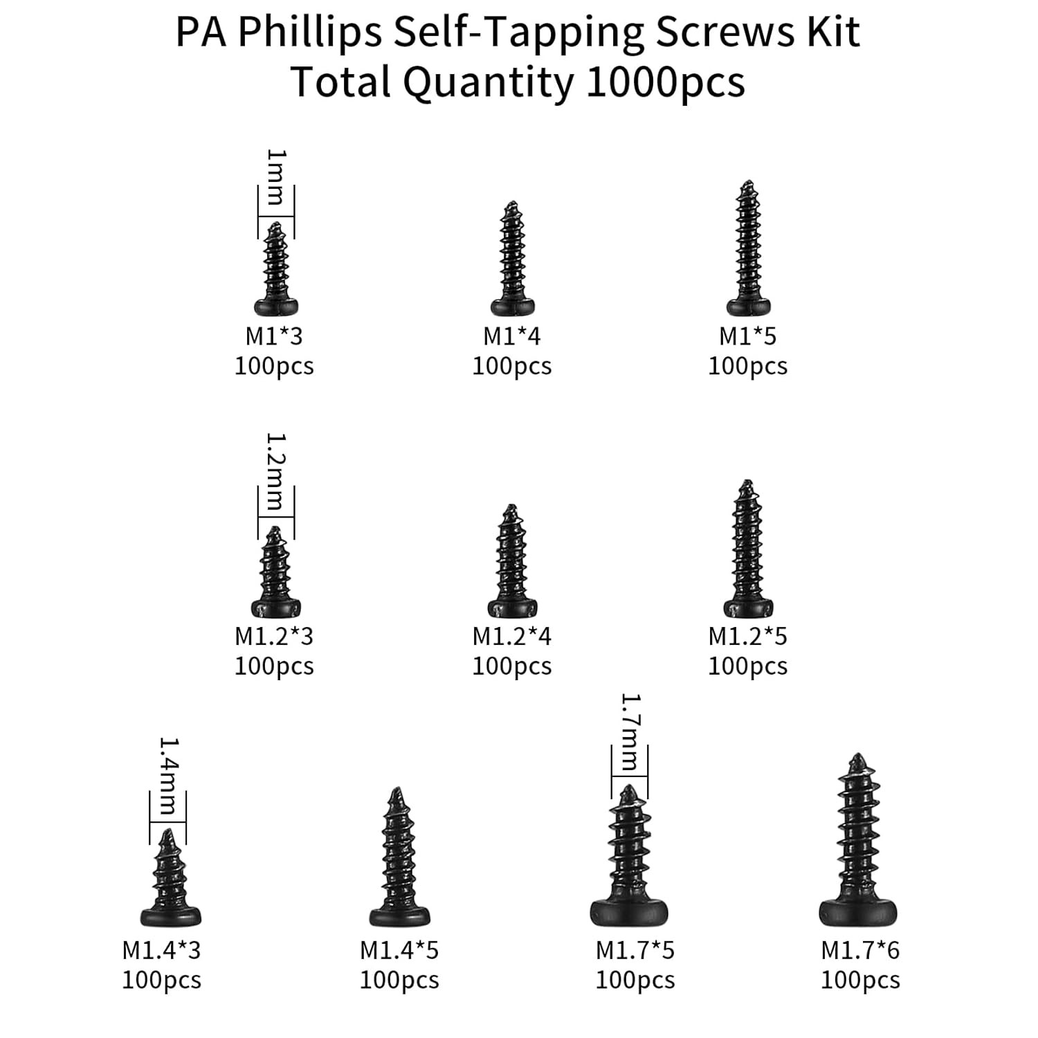 1000 Pcs Small Pan Head Screws Assortment Kit, Micro Tiny Electronic Self-Tappi
