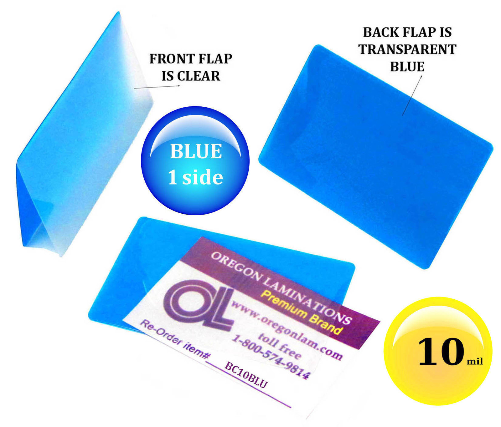 Hot Laminating Pouches 2-1/4 x 3-3/4 Business Card [pk of 100] 10 Mil Clear/Blue
