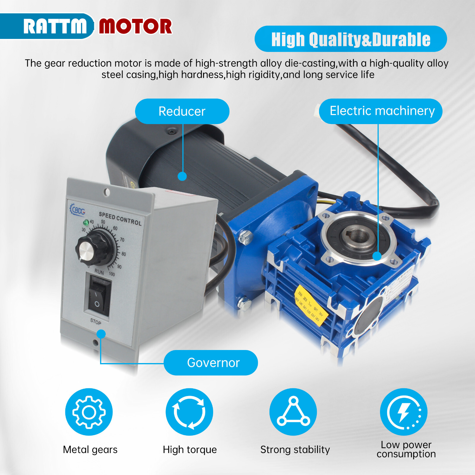 〖US〗120W AC Adjustable Variable Gear Motor 110V NMRV30 1600RPM w/ Speed Governor