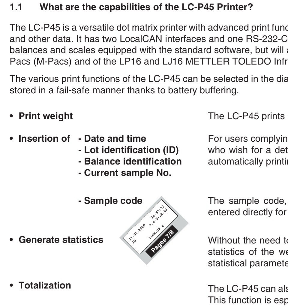 Mettler Toledo LC-P45 (LC P45) Lab Scale/Balance Printer for Physical Laboratory