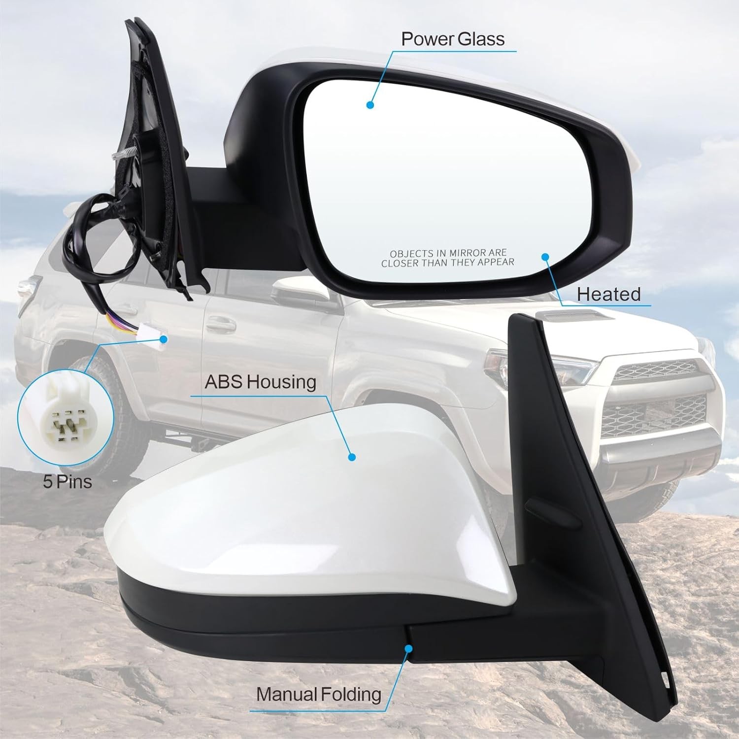 Right Passenger Side Mirror Compatible with 2014-2025 Toyota 4Runner with Manual
