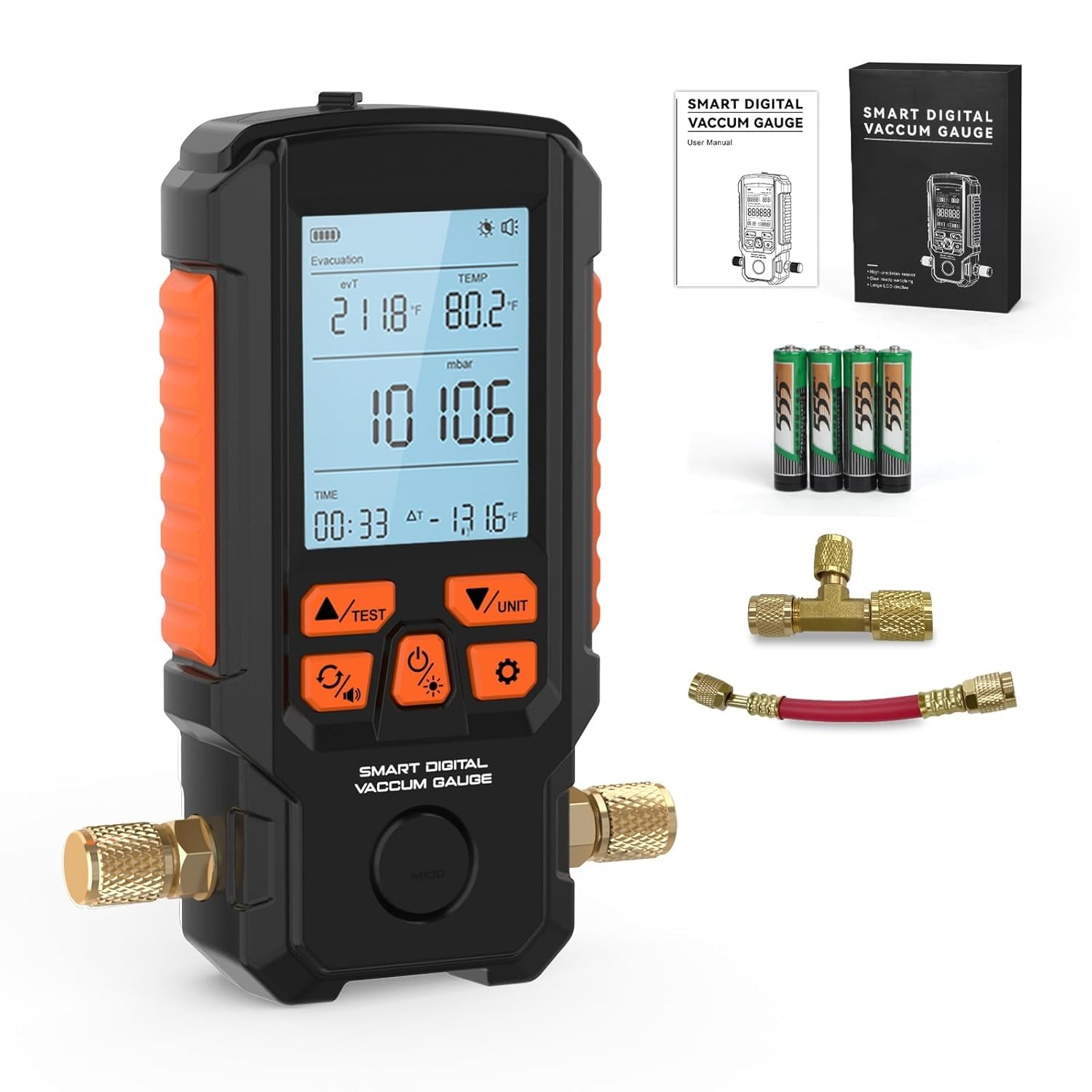 Digital Vacuum Gauge HVAC Vacuum Meter Pressure Leak Tester 0-2000 mbar Range