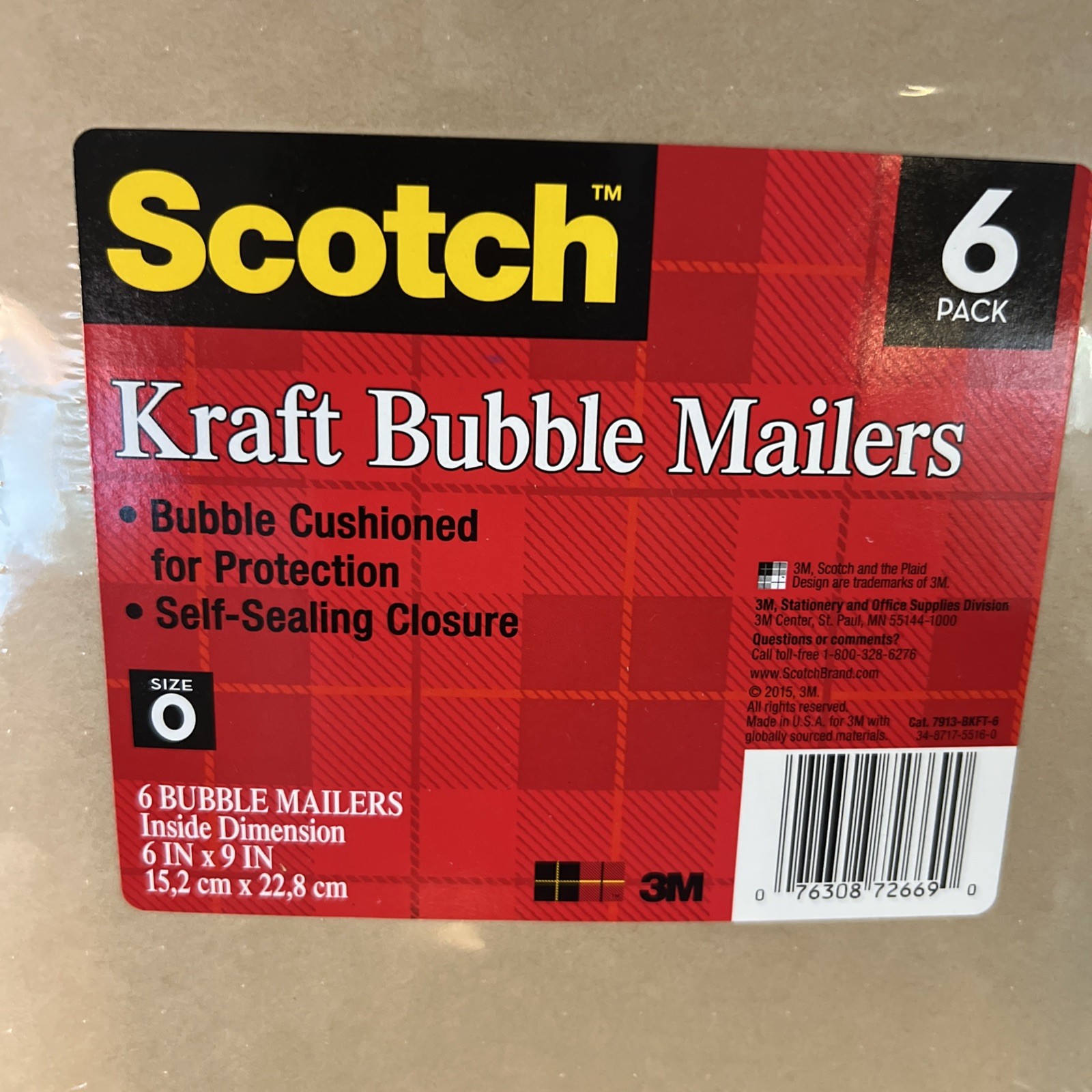 BRAND NEW SCOTCH KRAFT BUBBLE MAILERS 6 X 9 36 ENVELOPES FULL BOX 3M Size 0