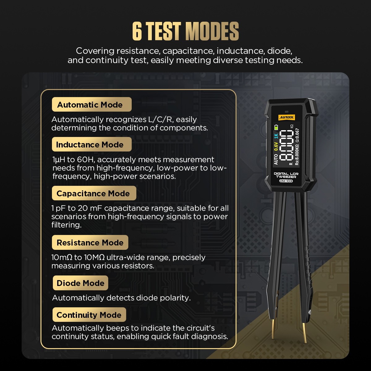 Digital Smart Tweezer LCR Meter SMD ESR Tester Capacitance Resistance Diode Test