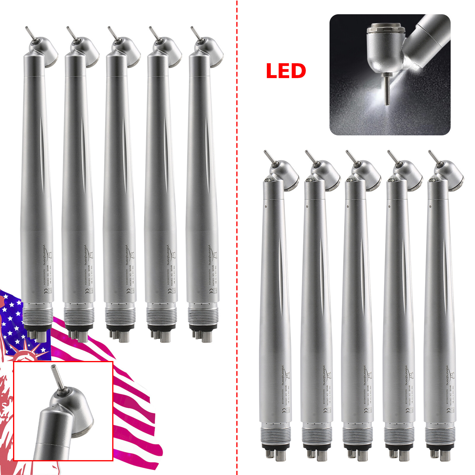 Dental 45° Degree Surgical High Speed (LED E-generator) Handpiece Push 4 Holes