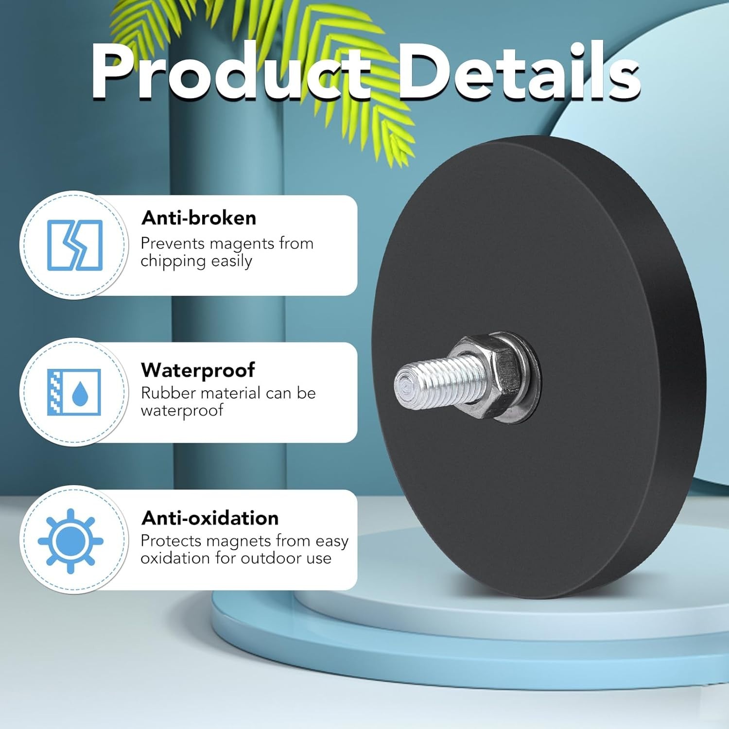 Rubber Coated Magnets 2.6in 65lbs | 12pcs, M6 Threaded Studs