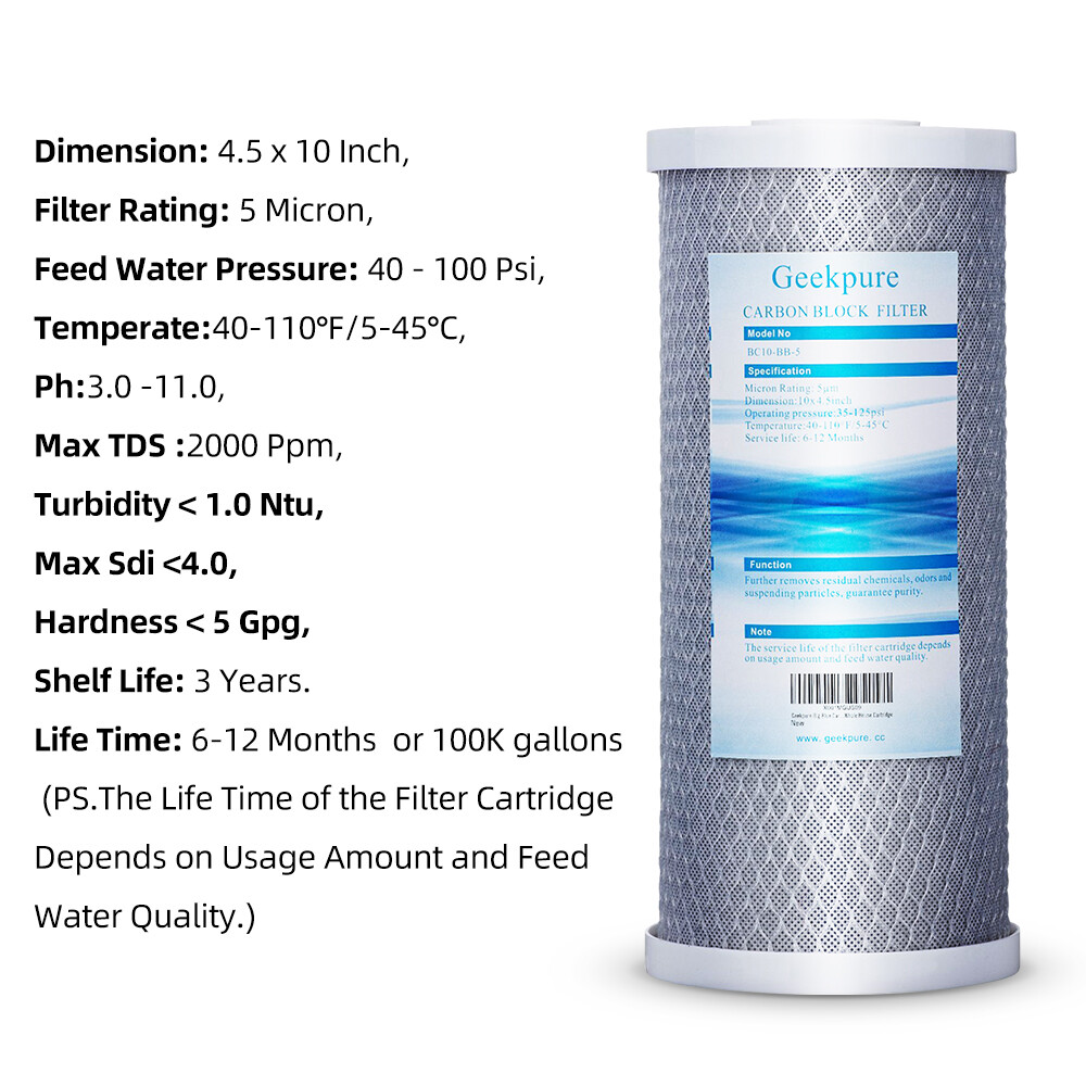 Geekpure 4 Pack Carbon Block Replacement Water Filter 4.5″ x 10″ – 5 Mic