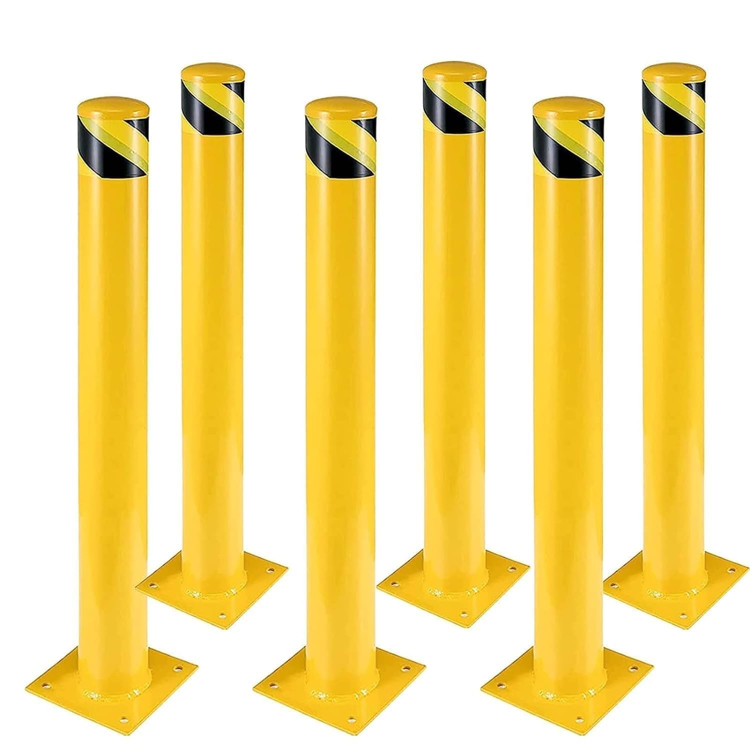 6PCS Safety Bollard 42/48″ High 4.5″D Q235 Steel Post Yellow Pipe Barrier US
