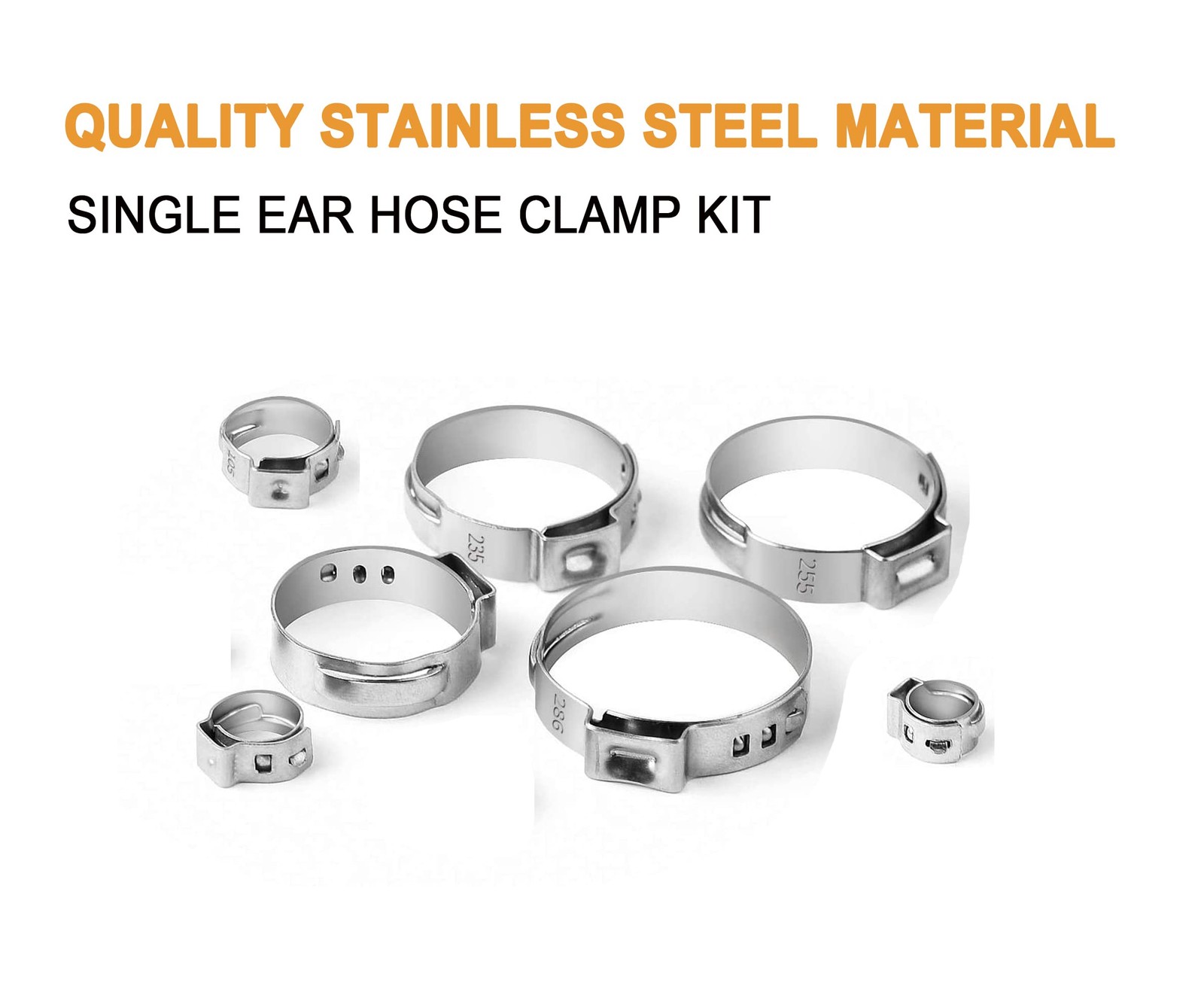 Single Ear Hose Crimp Pipe Clamps 304 Stainless Steel Assortment Kit Plier 92PC