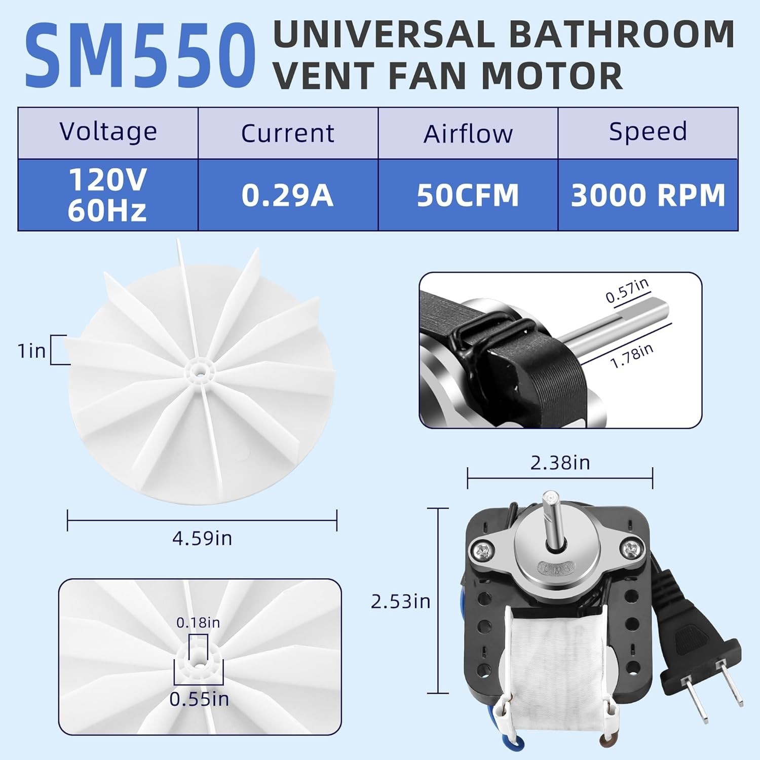 AMI PARTS Universal Bathroom Vent Fan Motor Kit SM550 Electric Motors Fit…