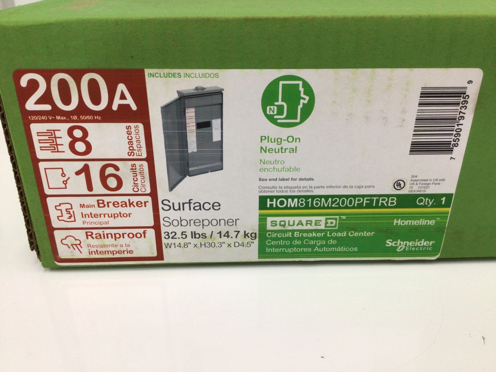 SQUARE D HOMELINE HOM816M200PFTRB 200A 8-SPACE 16-CIRCUIT BREAKER LOAD CENTER
