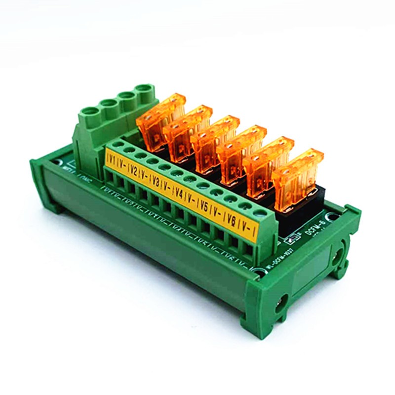 6 Position DIN Rail Mount DC Power Fuse Distribution Strip Module