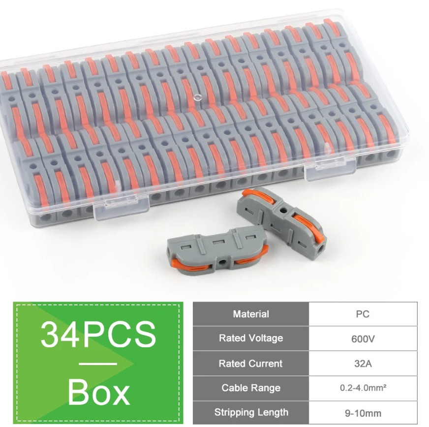 34pcs Boxed Lever Wire Connectors Electrical Splice Terminal Block Set – NEW