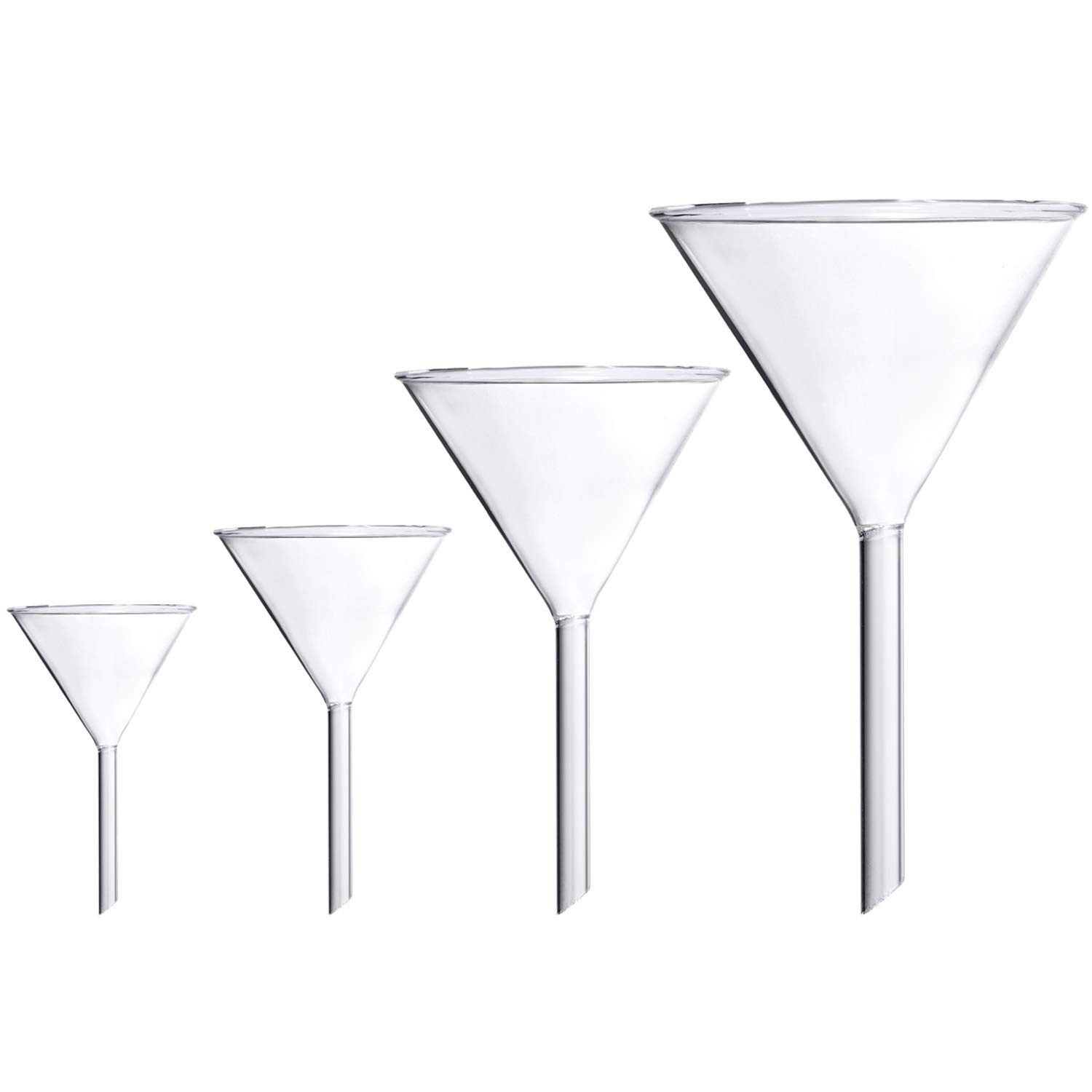Glass Funnel Set, 4 Pcs Lab Borosilicate Glass Funnels, 100mm (170mm Length), 75