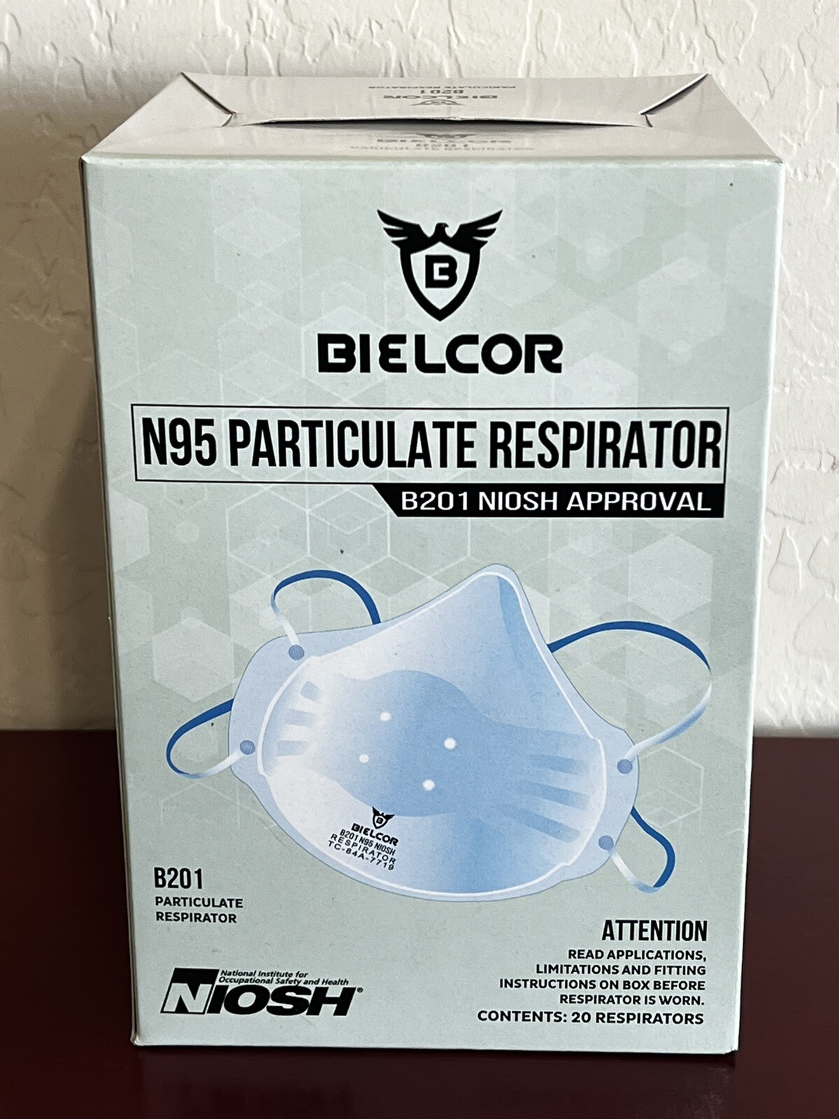 Bielcor N95 Particulate Respirator Masks B201 NIOSH Approved 20 PK
