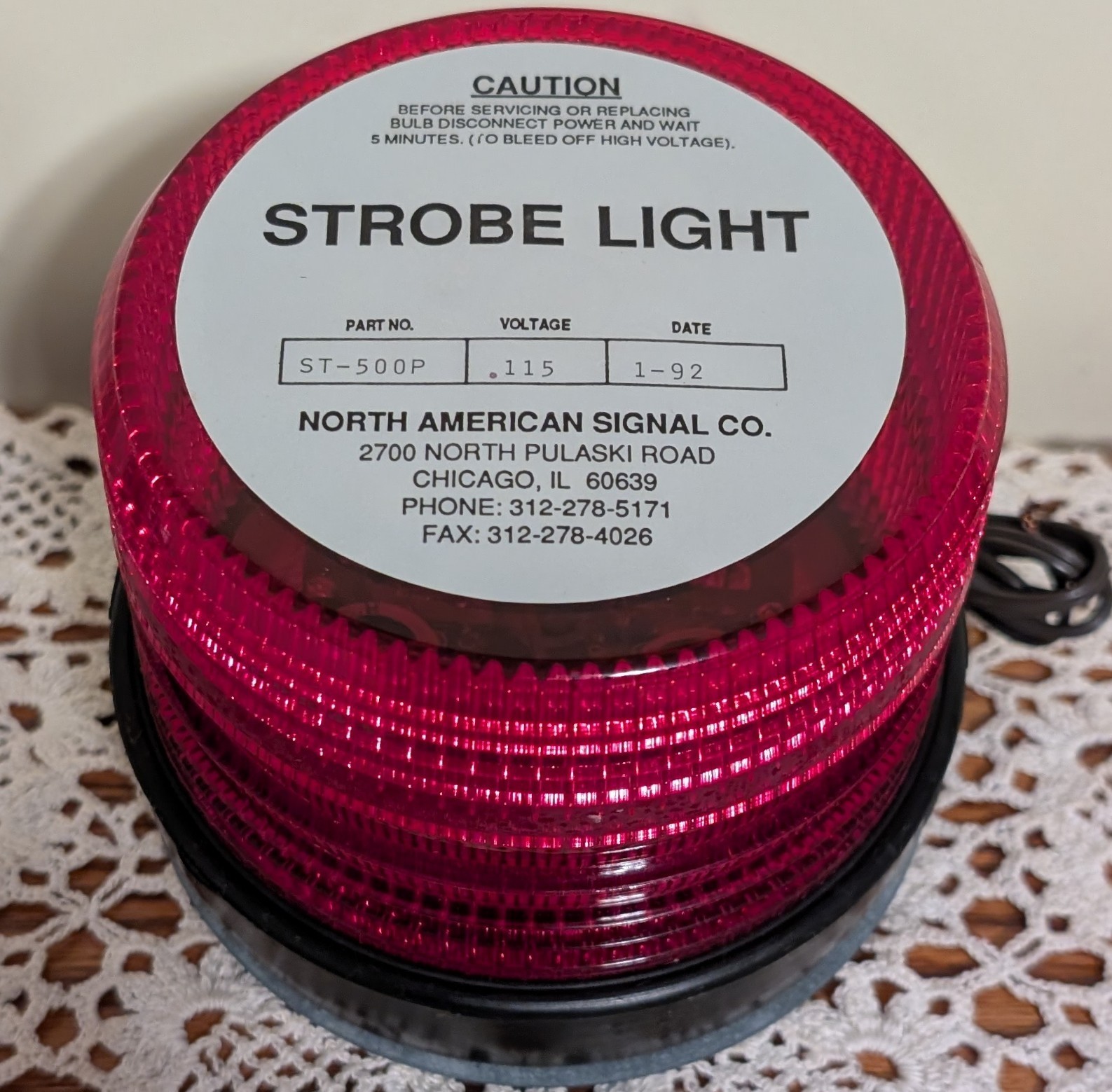 1992 North American Signal Co. Red Lens STROBE LIGHT # ST-500P 115 Volt Tested