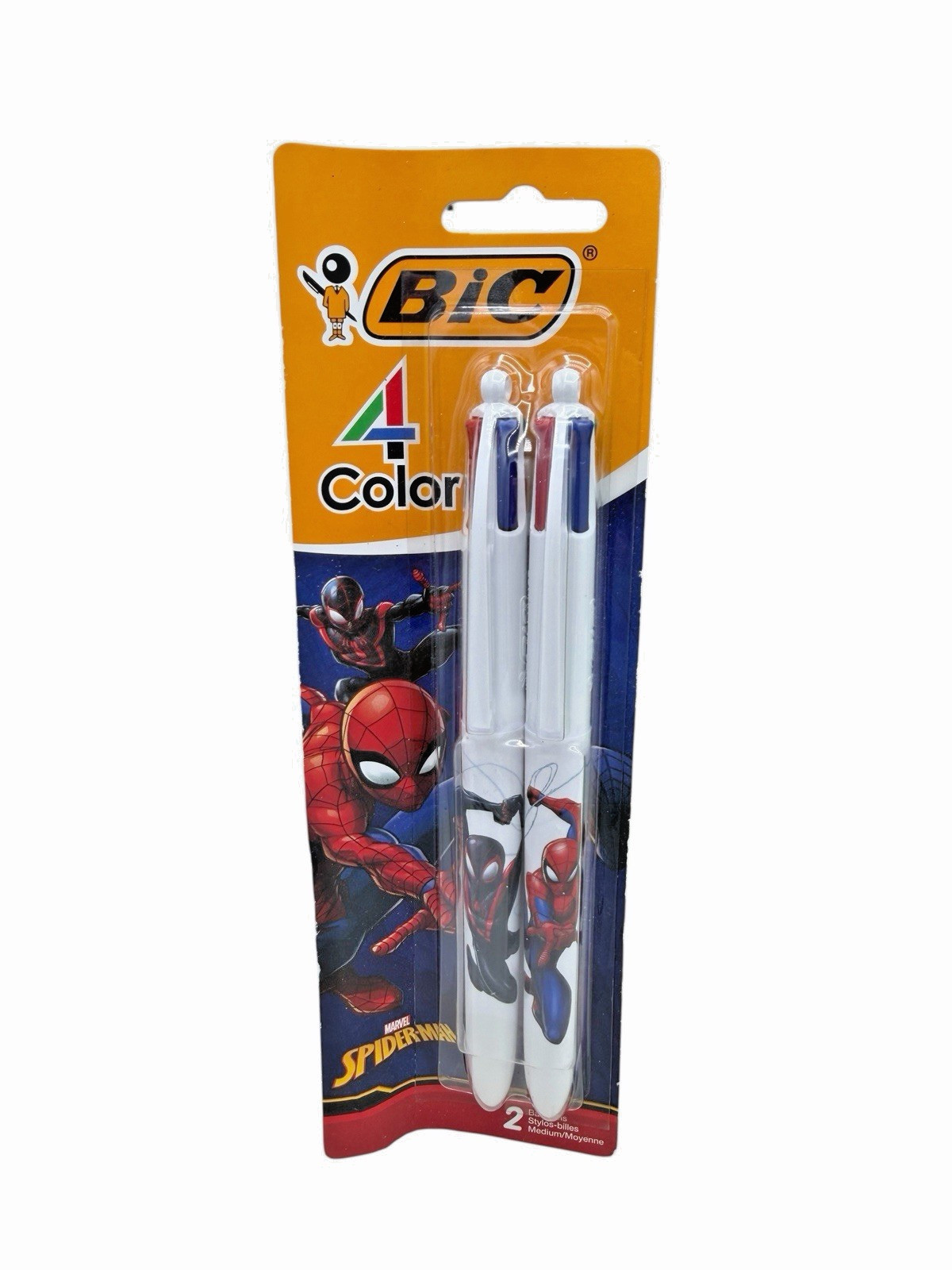 3 Packs of Bic 4 Color Marvel Spiderman Retractable Pens w 3 Bonus Pencil Cases