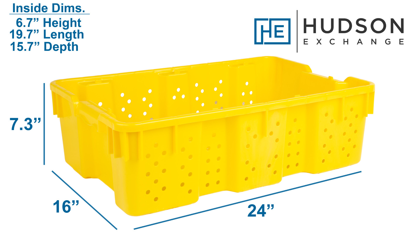 24 x 16 x 7.3″ (7.5 Gallon) Agricultural Nest and Stack Vented Crate, Yellow