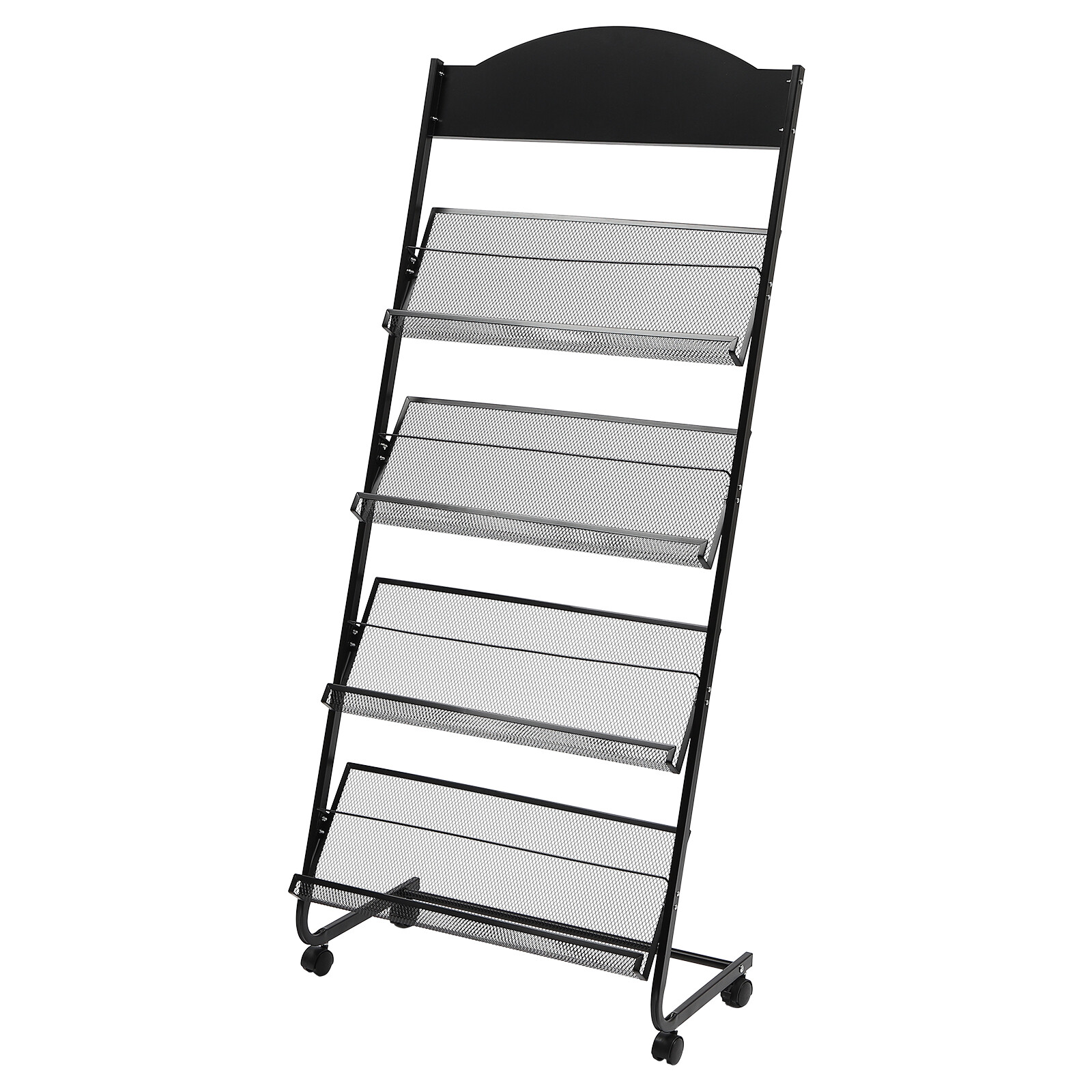 4-Tier Metal Wheeled Magazine Book Rack Newspaper Brochure Storage Display Stand