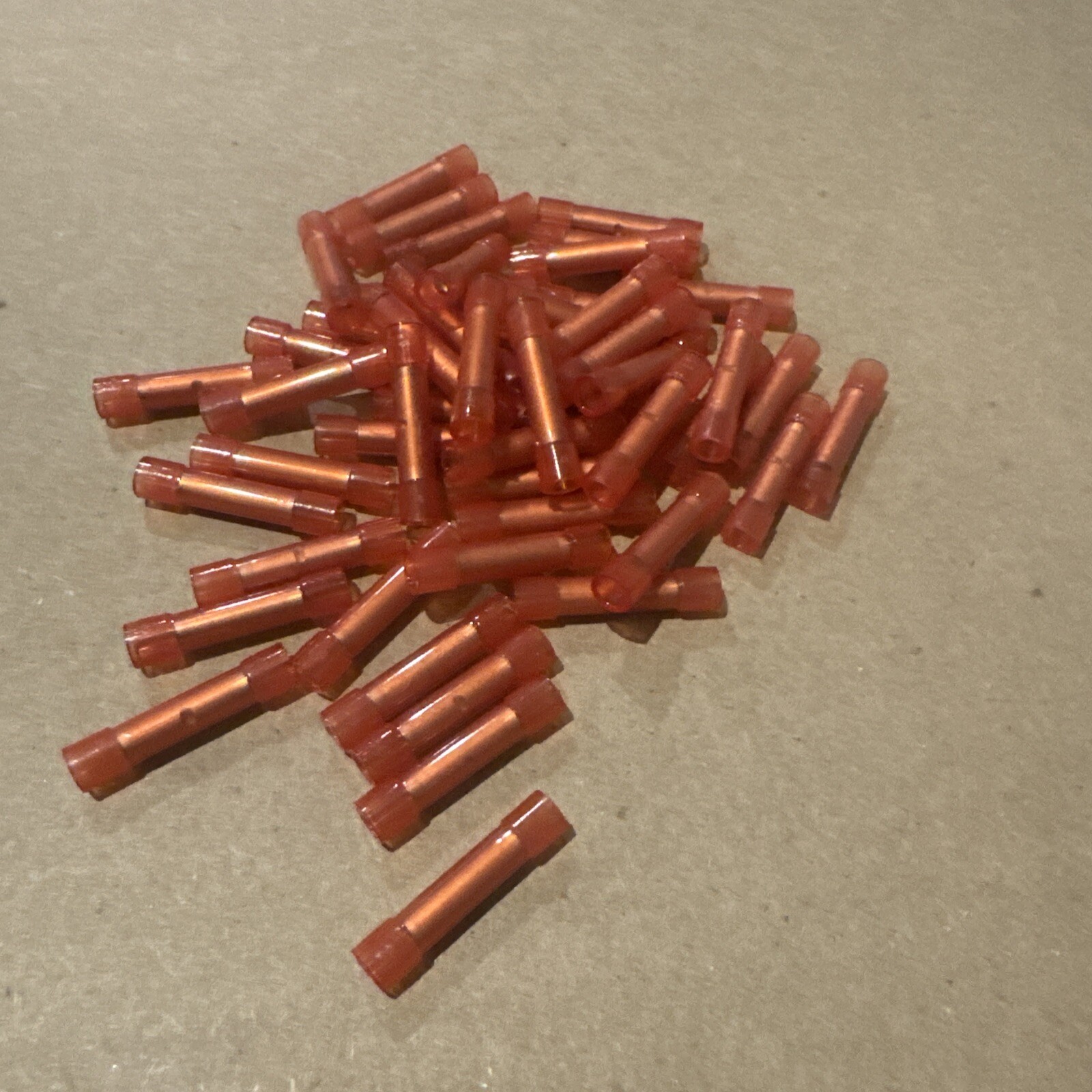 Lot Of 100 Red Insulated BUTT Terminal Connectors #22-18 Wire Gauge AWG MOLEX