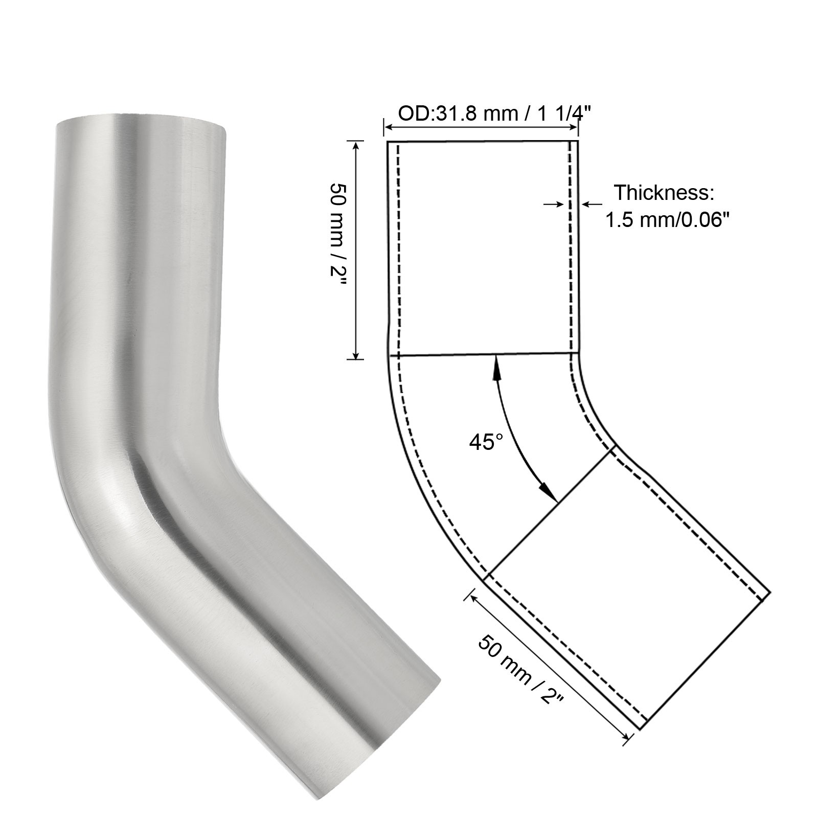 45 Degree Bend Elbow 1 1/4 Inch OD Steel Exhaust Pipe Air Intake Tube