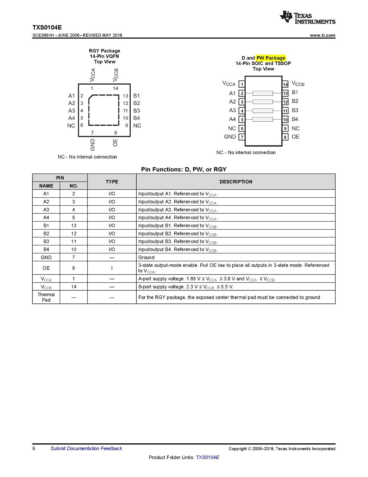 25/50/100 pcs TXS0104EPWR 4-Bit Bidirectional Voltage Level Translator TSSOP14