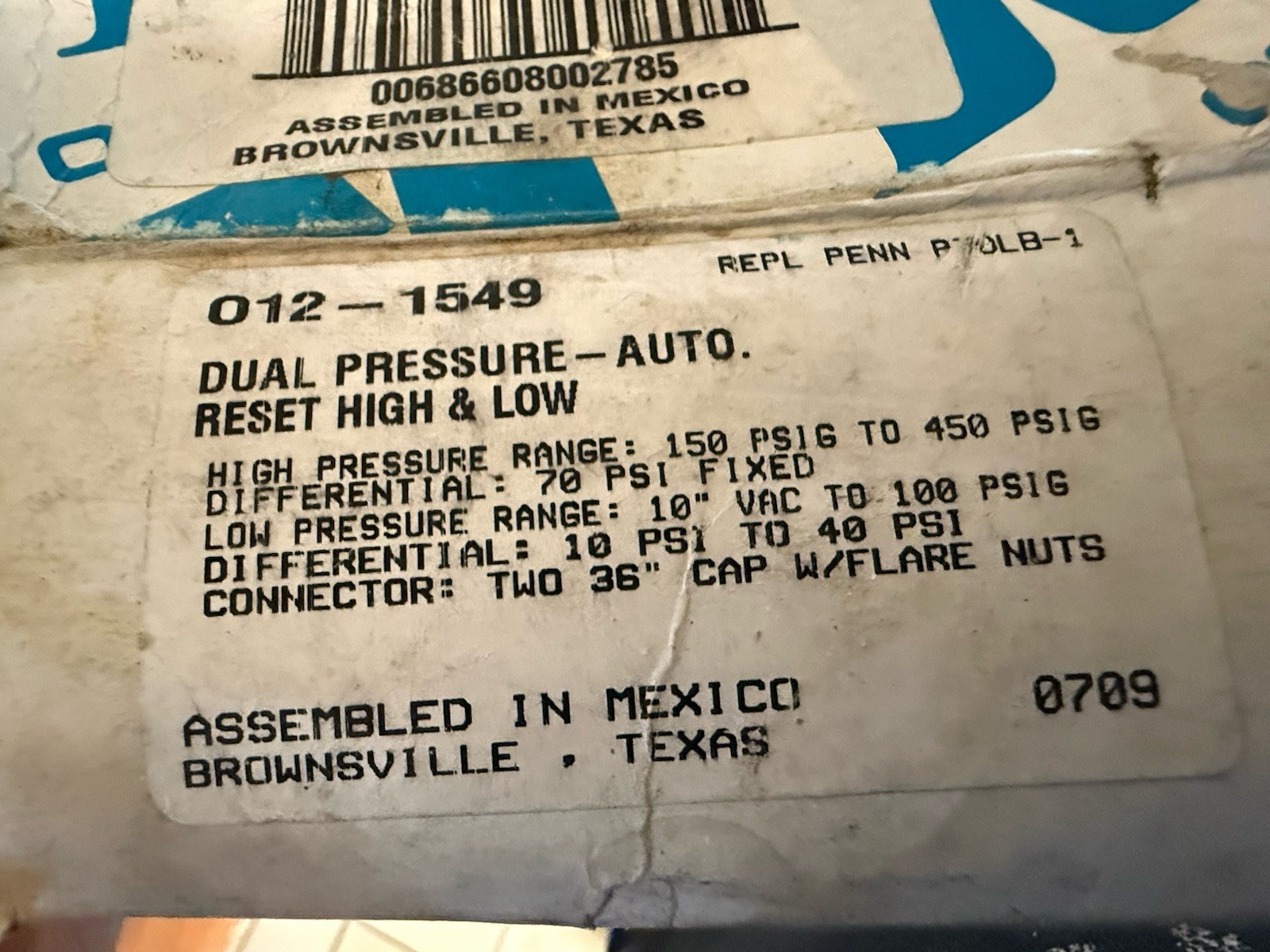 RANCO Dual Pressure Control 012-1549 Flare Nut Conn. New Open Box