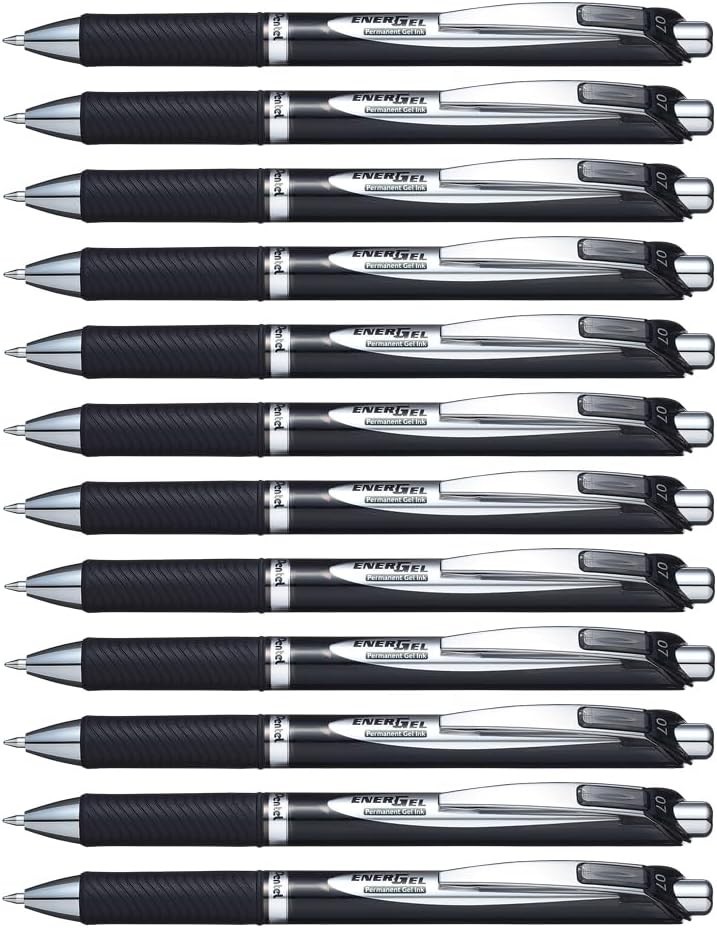 Pentel EnerGel PRO Permanent Gel Ink, FraudProof, Waterproof, 12 Pack, Black Ink