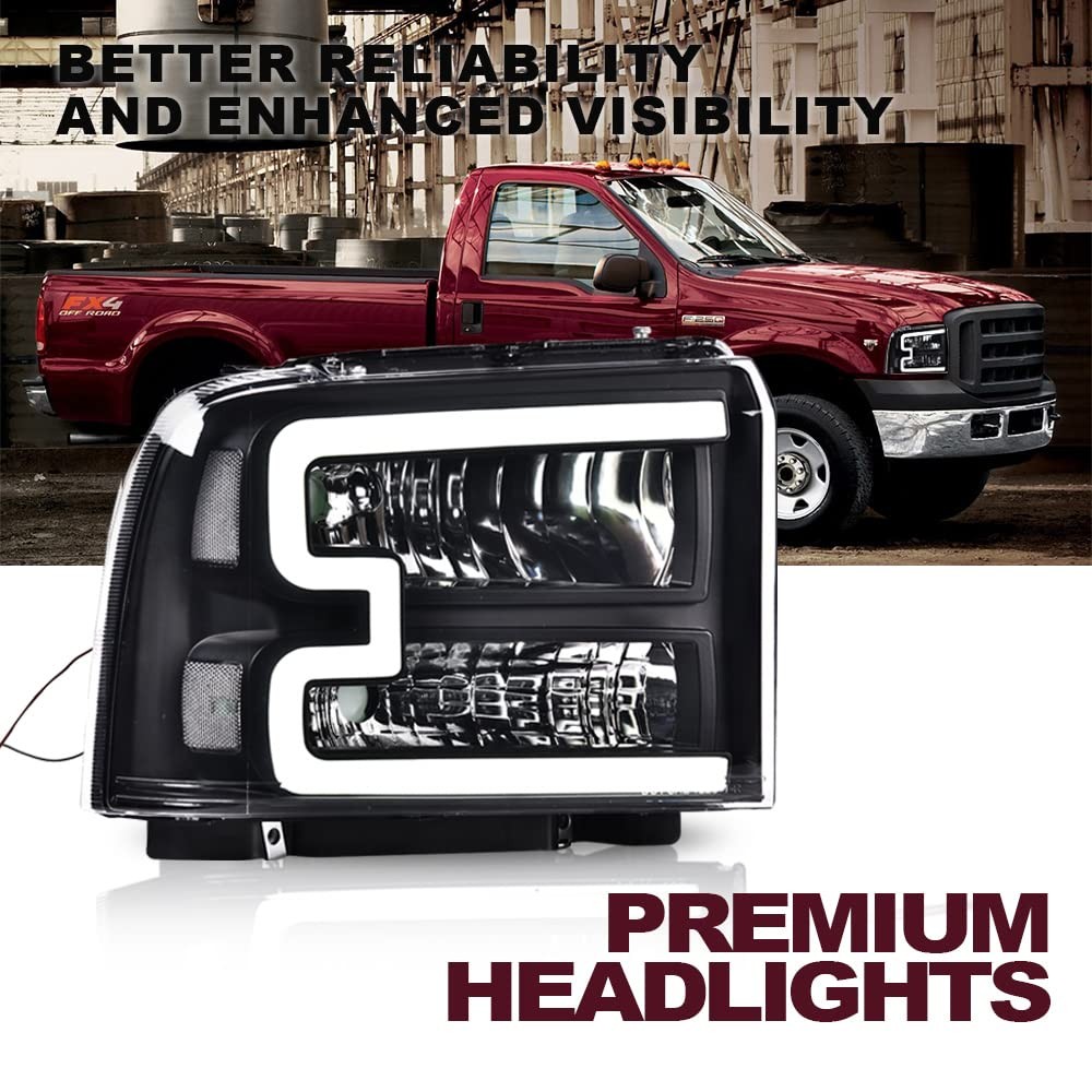 LED DRL Bar Headlights 2005-2007 Ford F250 F350 F450 F550 SuperDuty Black Clear