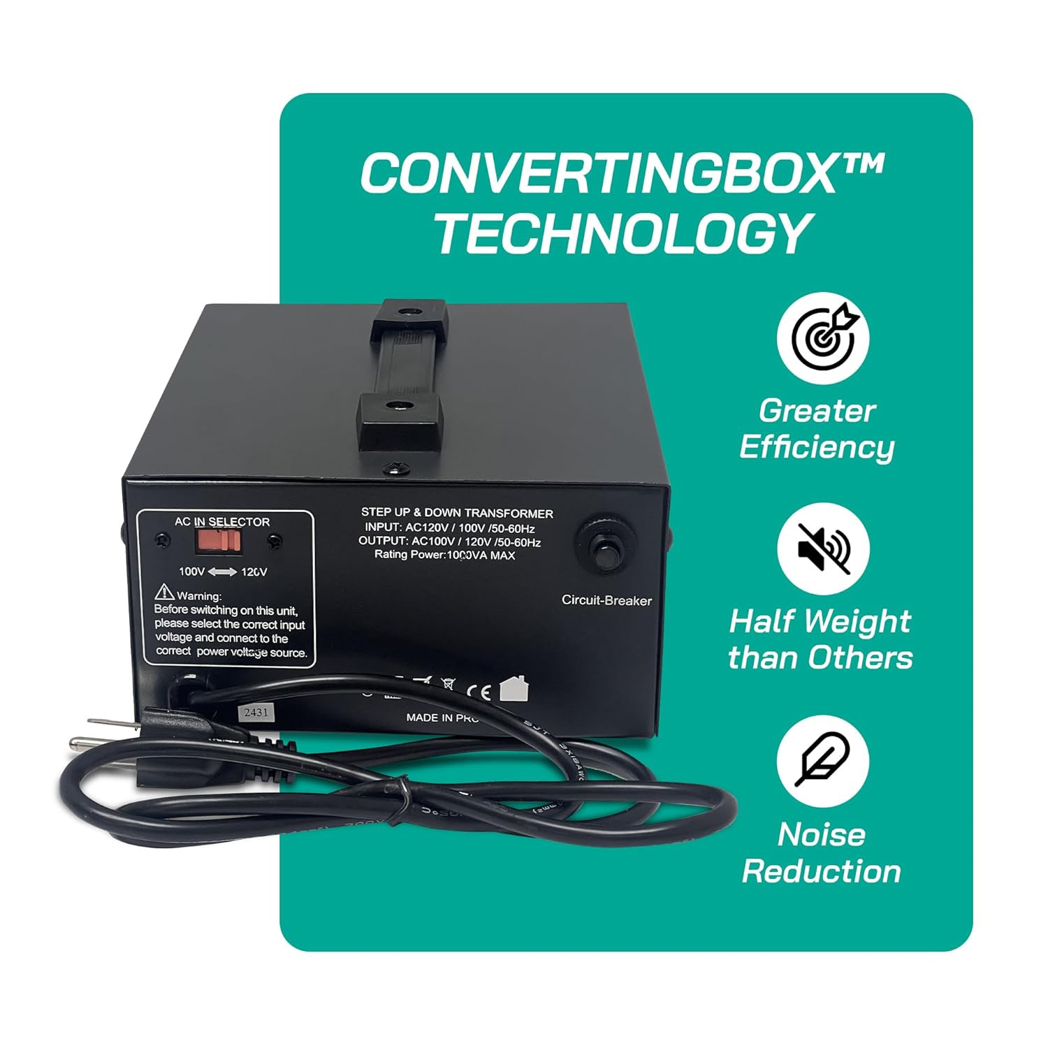 1000W Step-Up/Step-Down Transformer with Dual Sockets – Premium Copper Coil, Noi