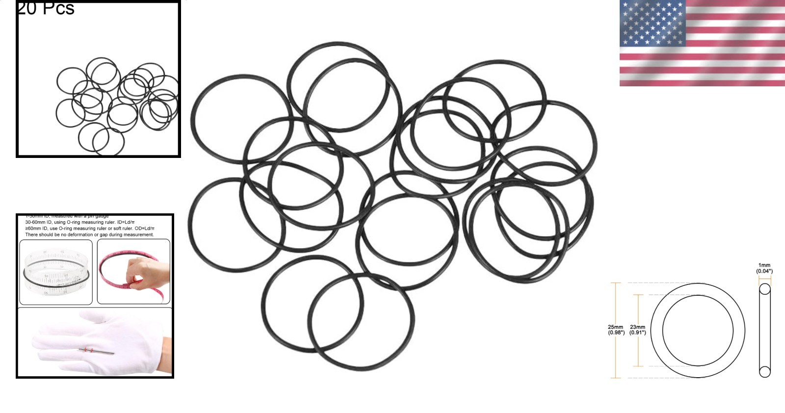 20 Pack Nitrile Rubber O-Rings 25mm 23mm 1mm Sealing Gasket Plumbing Automotive