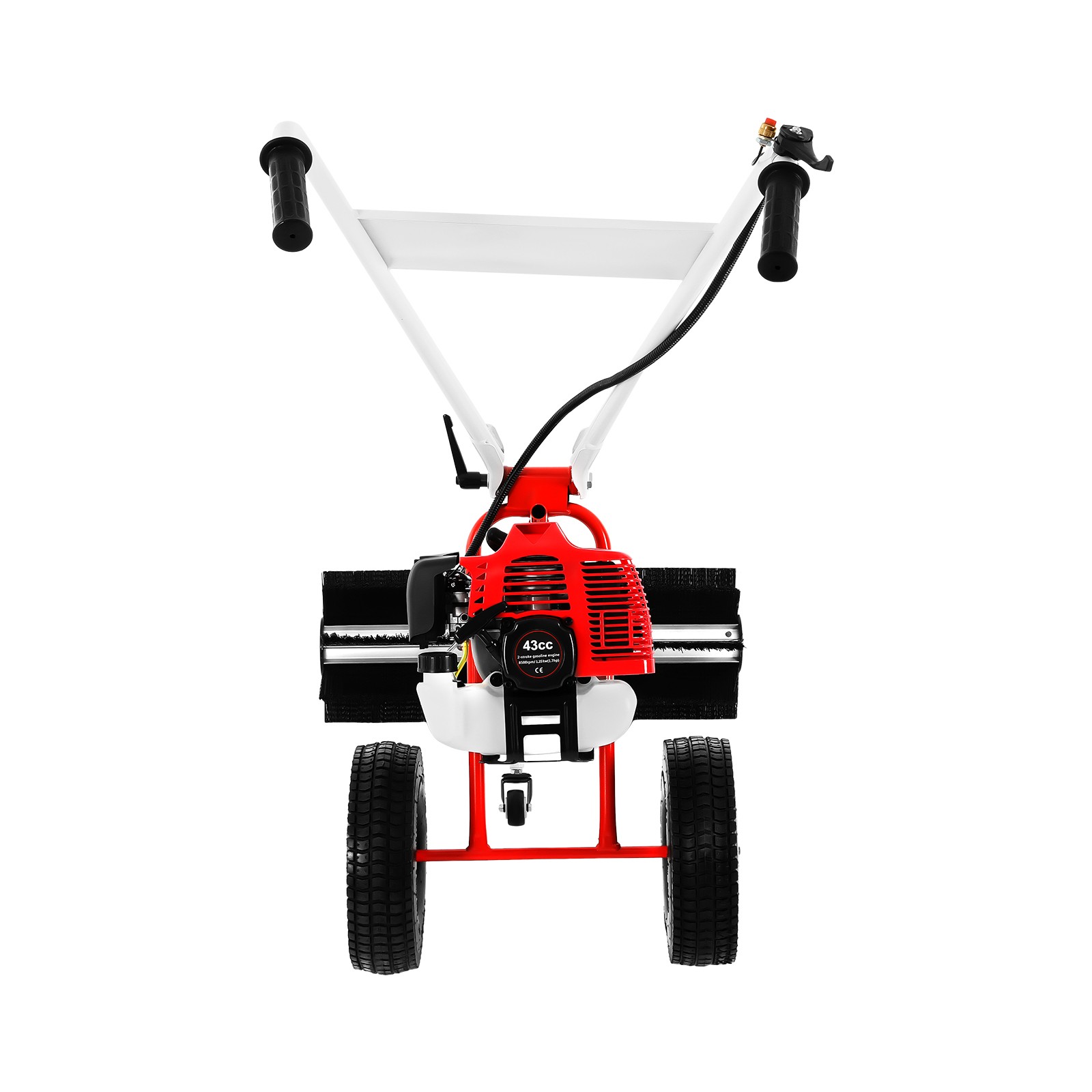 43CC 1.7HP Walk Behind Power Sweeper Broom 2-Stroke Gas Engine Sweeper Lawn Turf
