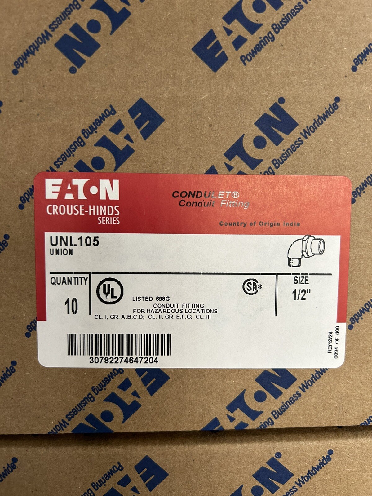 Box of 10 UNL105 Crouse-Hinds Explosion Proof 1/2″ Conduit Elbow Union 90°
